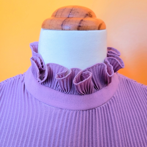 Vintage Lilac Dress Ruffle Trim Pleated Skirt - Picture 5 of 16